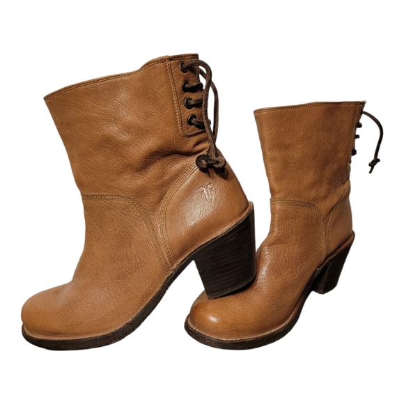 Frye Shoes - Frye 'Carmen' Ankle Boots Women Size 8 Carmel Back Braided Leather Heeled
